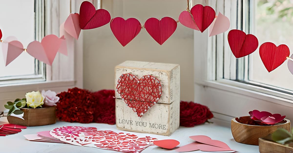 Family Tied Together Distressed Wood Sign - Hand-Strung Heart Wall Art & Desk Decor