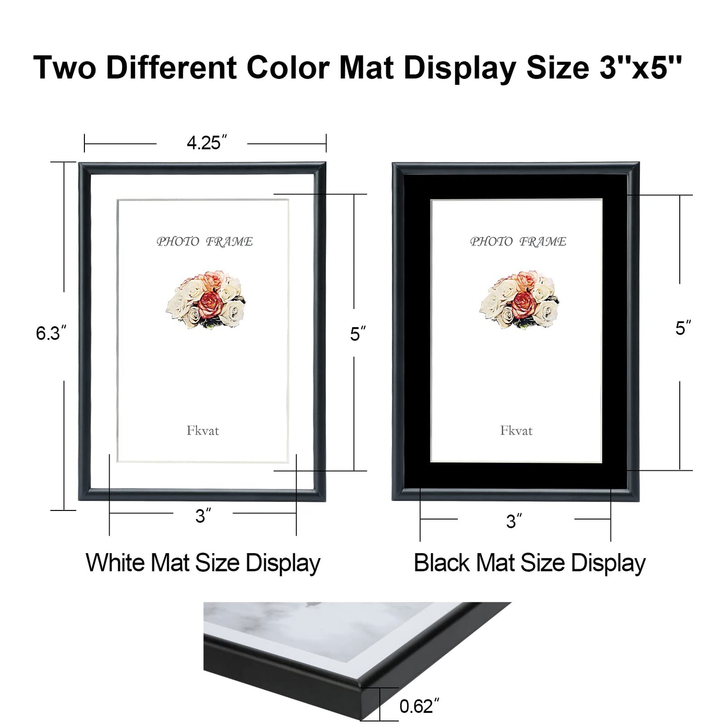 Fkvat 4x6 Picture Frame Set of 4, Matted Black Simple Modern Brushed Thin Aluminum Metal Photo Frame Fits 3x5 with Mat or 4 x 6 without Mat Vertical and Horizontal for Tabletop and Wall Mounting