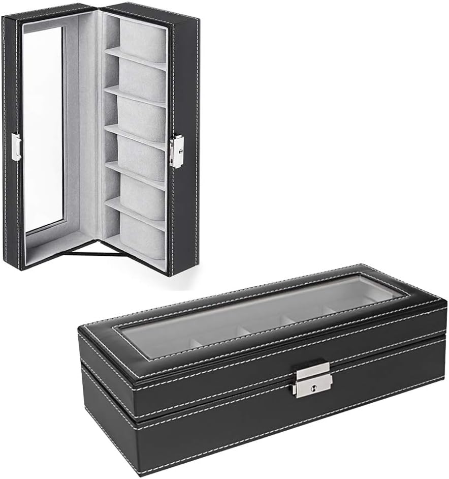 Men's Black 6-Slot Watch Box Organizer | Elegant Display & Storage Case