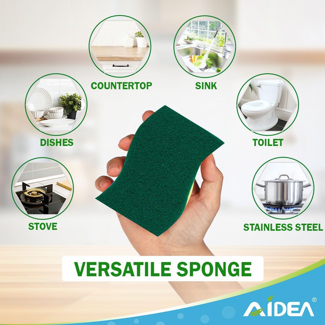 AIDEA Heavy-Duty Kitchen Sponges - 9 Count | Powerful Scrubbing for Tough Messes in Kitchen & Bathroom