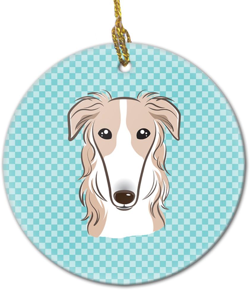 Blue Wire Haired Fox Terrier Ceramic Ornament - Checkerboard Christmas Tree Decoration, 3 in