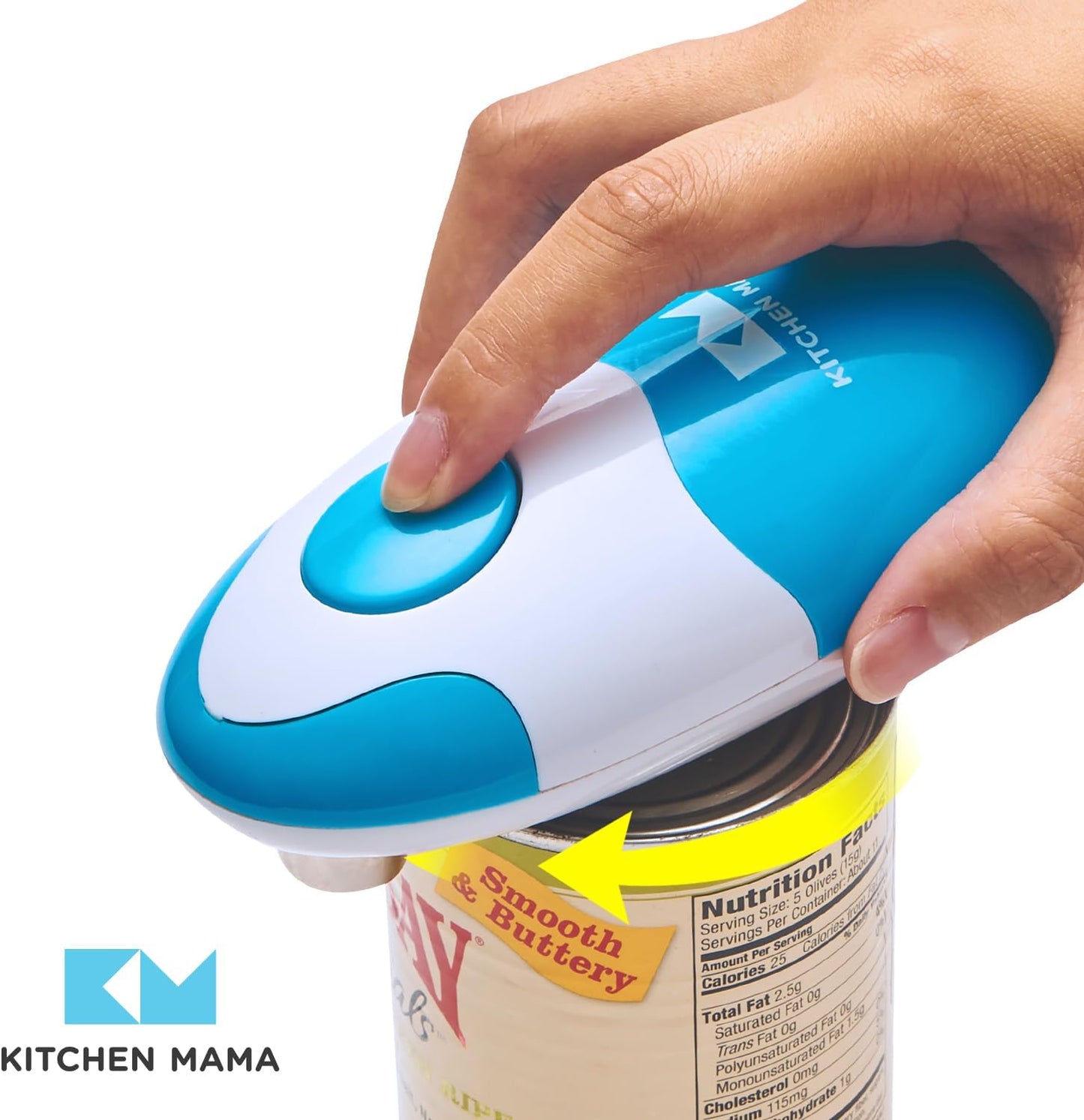 Kitchen Mama Electric Can Opener - Automatic, Hands-Free, Smooth Edge, Food-Safe | Sky Blue