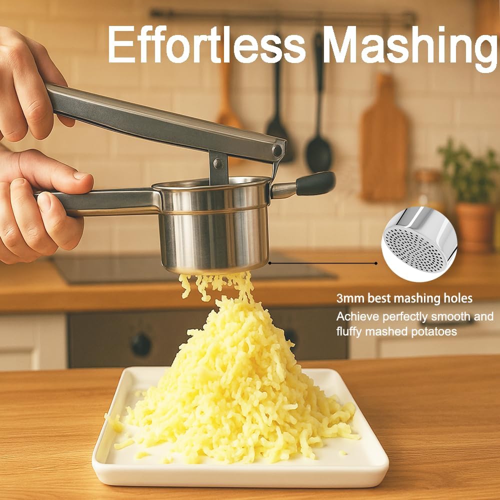 Skiennix Heavy Duty Potato Ricer - Stainless Steel Masher for Perfectly Pressed Potatoes & Vegetables