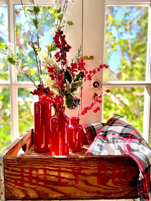 Red Vase Set - Boho Farmhouse Decor for Kitchen, Bedroom & Living Room - CM2407
