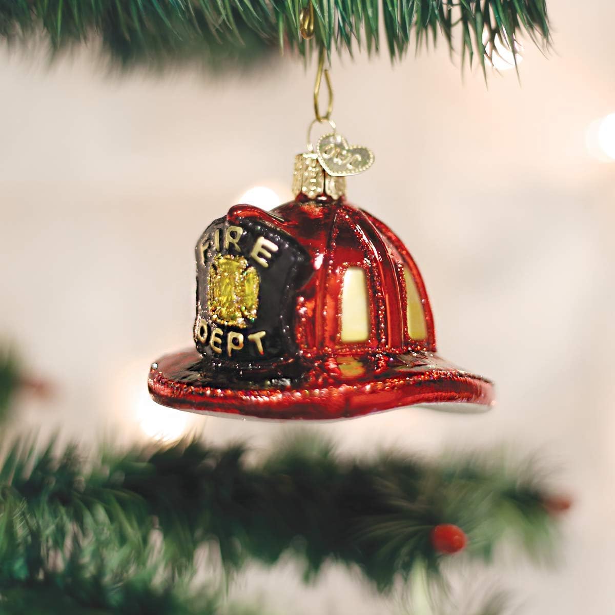 Fireman's Helmet Glass Blown Ornament - Handcrafted Christmas Tree Decoration