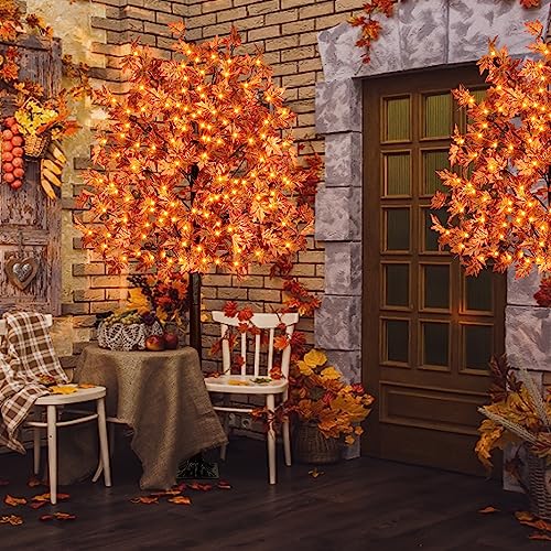 7FT LED Maple Tree with 170 Lights & Autumn Leaves - Thanksgiving Decor (7ft-170led-1pack)