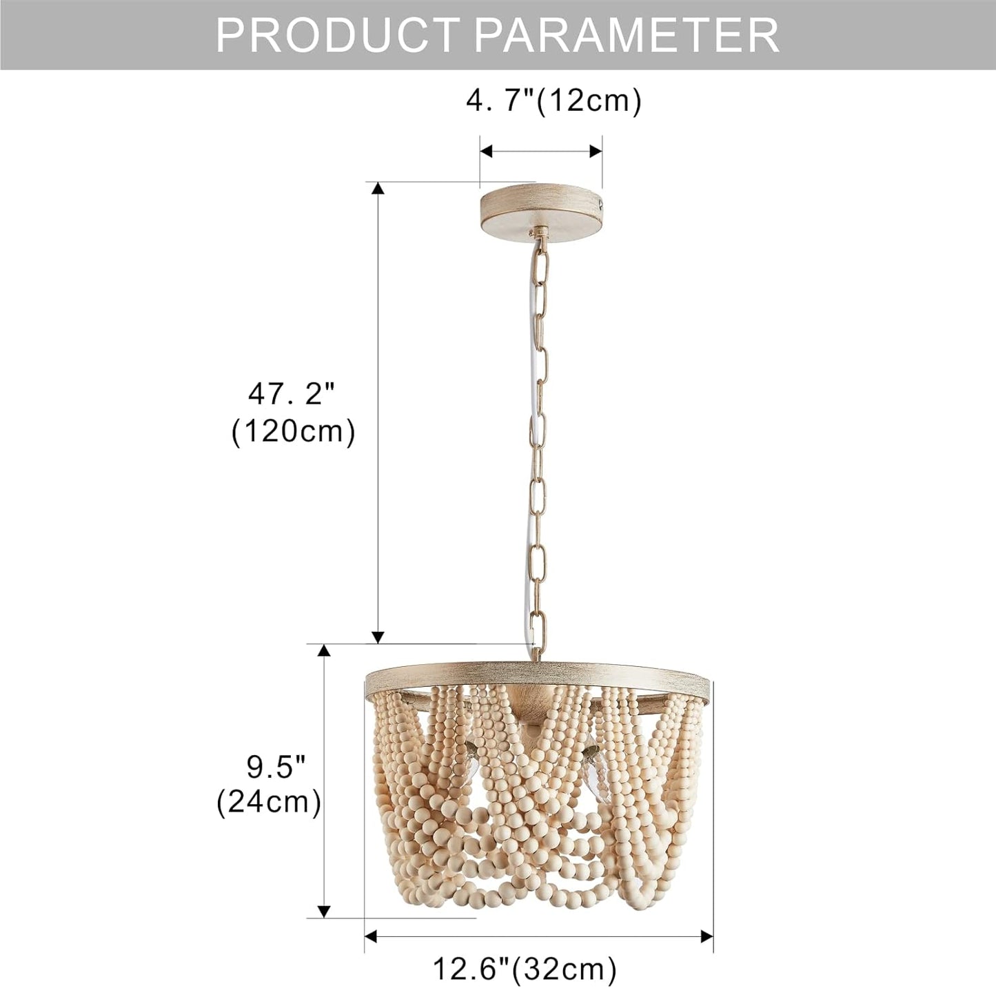 Farmhouse Boho Flush Mount Ceiling Light,3-Light Wood Bead Chandeliers,Black Metal Bohemia Hanging Pendant Lighting,Small Chandelier for Bedroom,Living Room,Entryway,Hallway