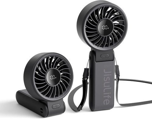 JISULIFE 3-in-1 Hand Fan - Powerful Wind, Built-in Power Bank & Flashlight | Compact & Foldable Design