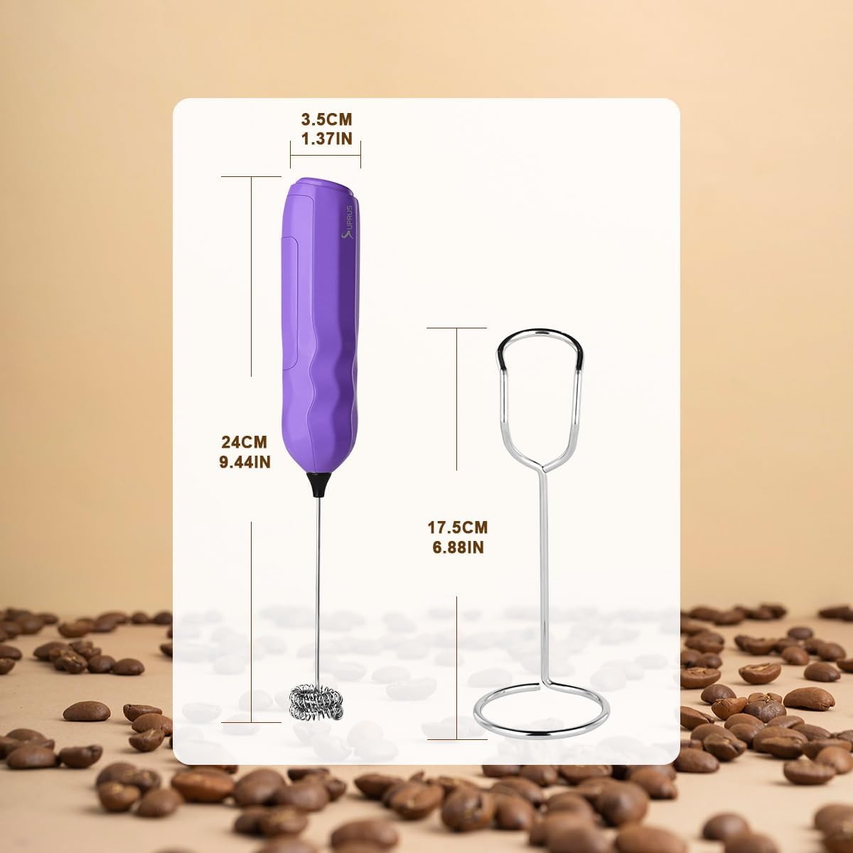 SUPRUS Ultra-Fast Handheld Milk Frother - Double Whisk with Stand & 2 Batteries | Stainless Steel for Lattes, Cappuccino, Matcha, and More