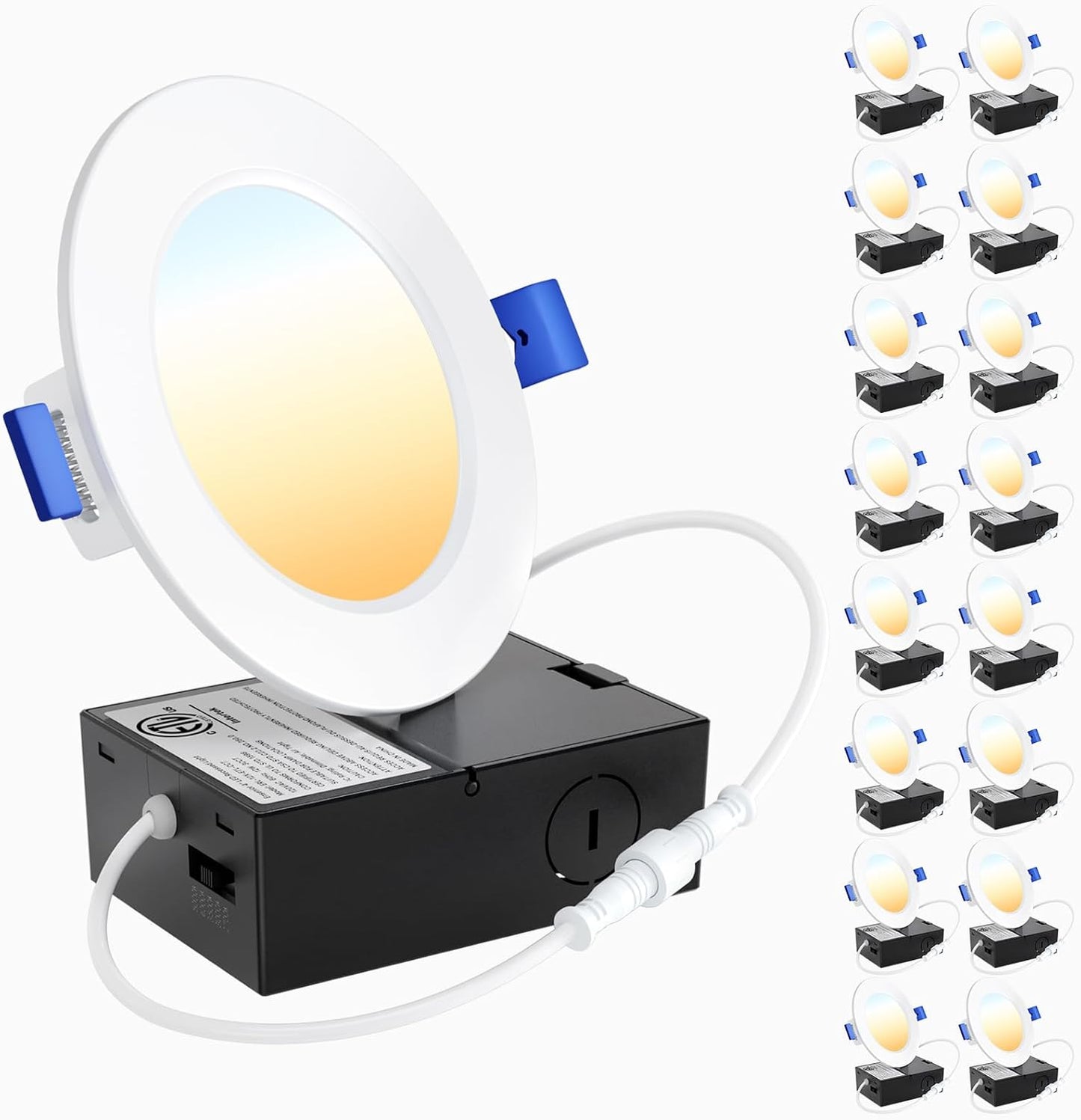 Ensenior 6 Pack 4 Inch Ultra-Thin LED Recessed Wafer Light with Junction Box, 2700K/3000K/3500K/4000K/5000K - 5CCT Selectable, 7.9W Eqv 65W, Dimmable Ceiling Downlight, 650LM High Brightness - FCC&ETL
