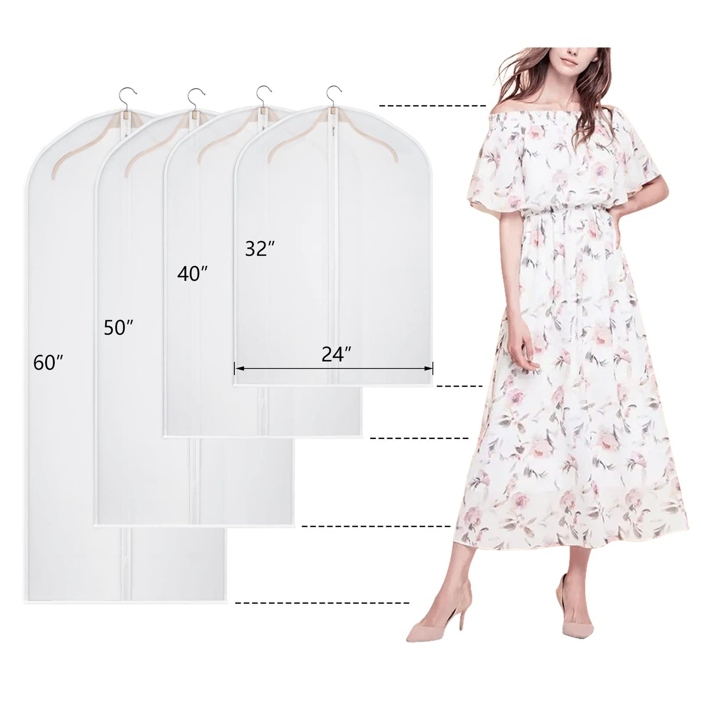 Kntiwiwo Clear Garment Bag Suit Bags for Storage Set of 12 Hanging Dust-Proof Clothes Cover Bag with Zipper for Suit, Coat, Dress Closet Clothes Storage-24” x 32”