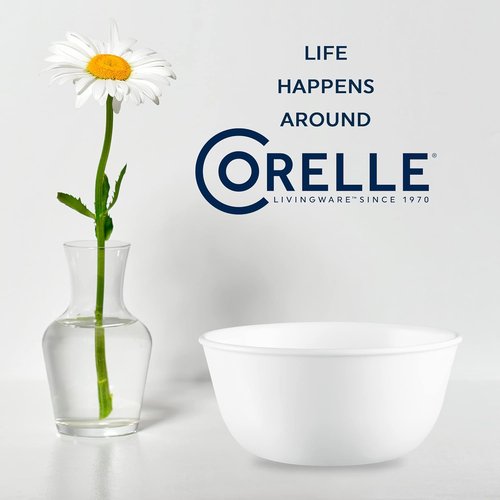Corelle Vitrelle Soup & Cereal Bowls Set of 6 - Chip & Crack Resistant, 28-Oz, Winter Frost White
