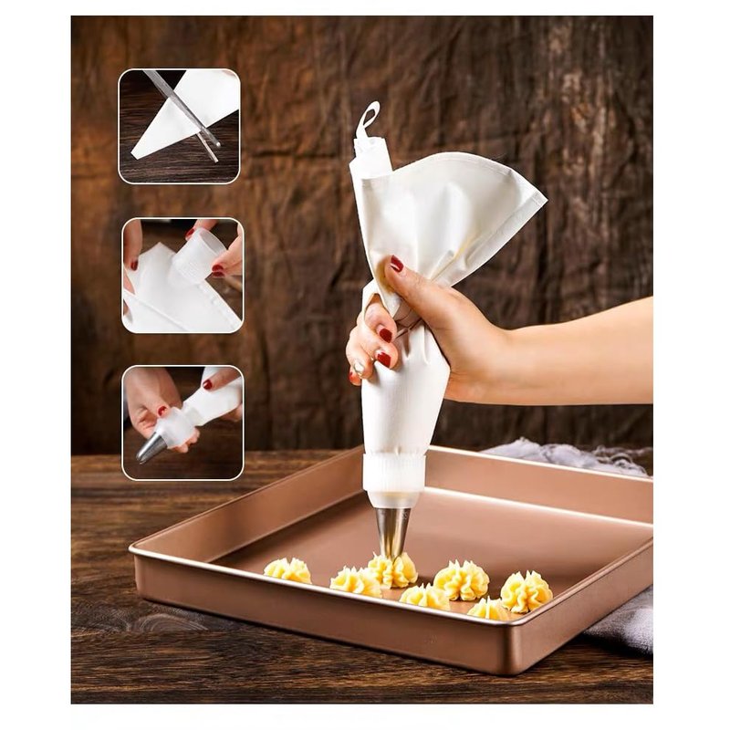 Piping Bags and Tips Set, 14Pcs Cake Decorating Kit with 16 inch Reusable Cotton Pastry Bags, Medium Icing Tips, 2 Couplers, 2 Icing Bags Ties, and Clean Brush