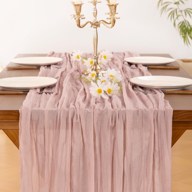 Socomi10pcs Pink Cheesecloth Table Runner Boho Rustic Gauze Dusty Pink Summer 120 inch 10FT Cheese Cloth Sheer Runner for Wedding Party Baby Shower Birthday Home Decor Holiday Decorations
