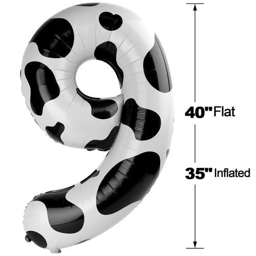 Cow Print 9 Balloon, Number Balloon 40 Inch, Cow theme Party Decorations, Giant Birthday Decorations for 9th 19th 29th 90th, Number 9 Balloon