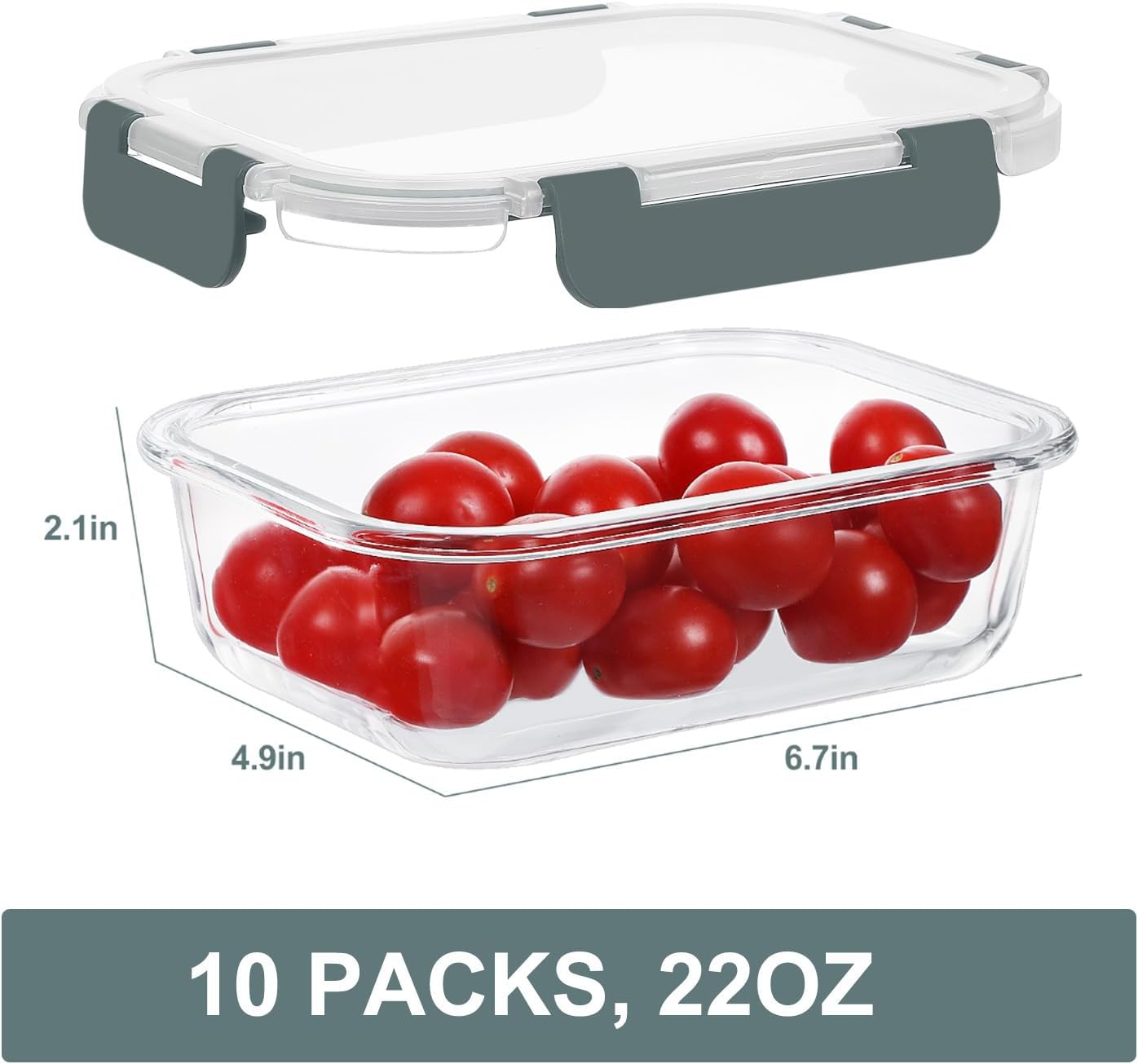 KOMUEE Glass Meal Prep Containers - 10 Packs of 22 oz Airtight Food Storage with Lids | BPA Free, Microwave & Freezer Safe