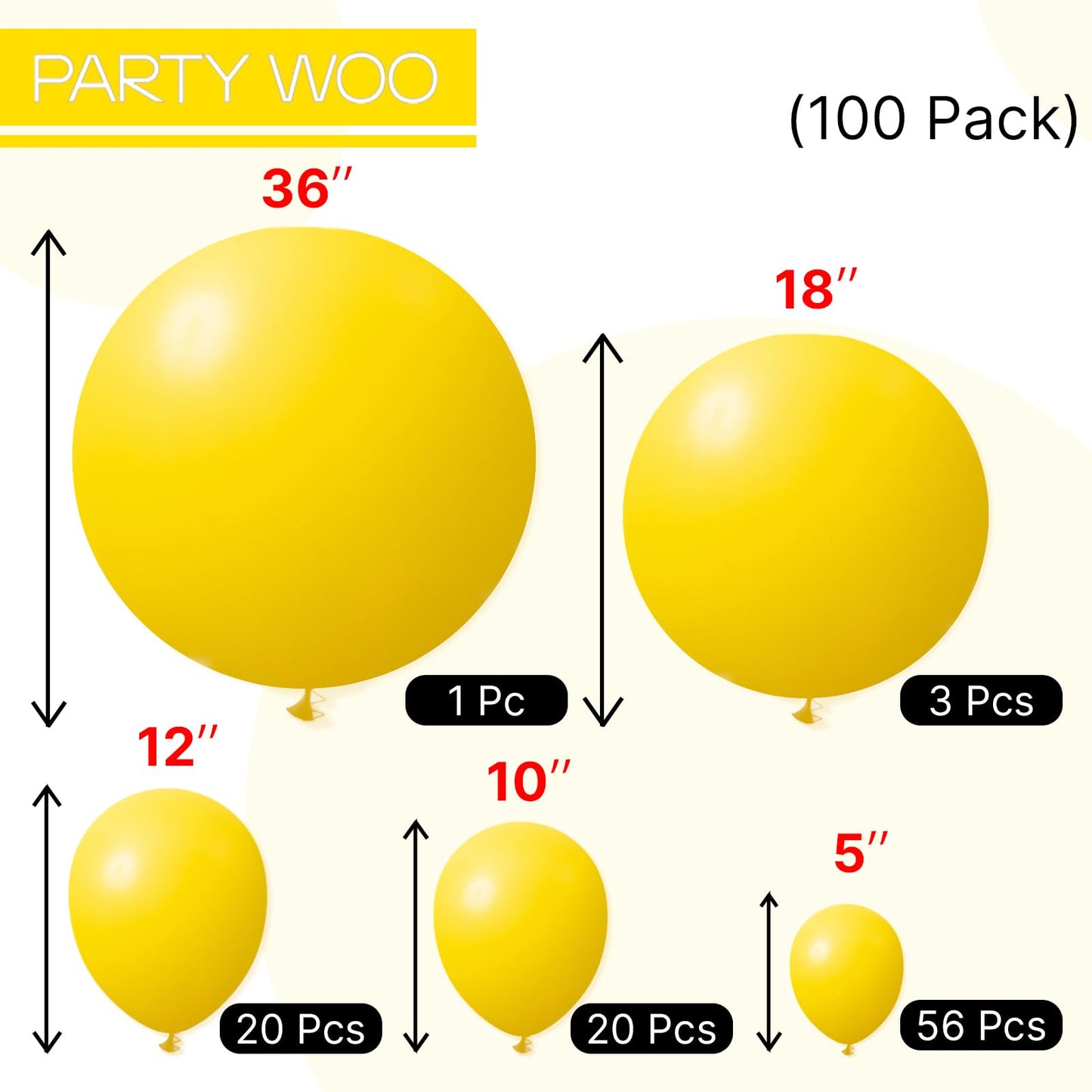 PartyWoo Yellow Balloons 100 pcs Different Sizes of 36 18 12 10 5 Inch Matte Light Yellow Latex Balloon Arch Kit Garland for Easter Bee Baby Shower Sunflower Birthday Graduation Decorations Yellow-Y55