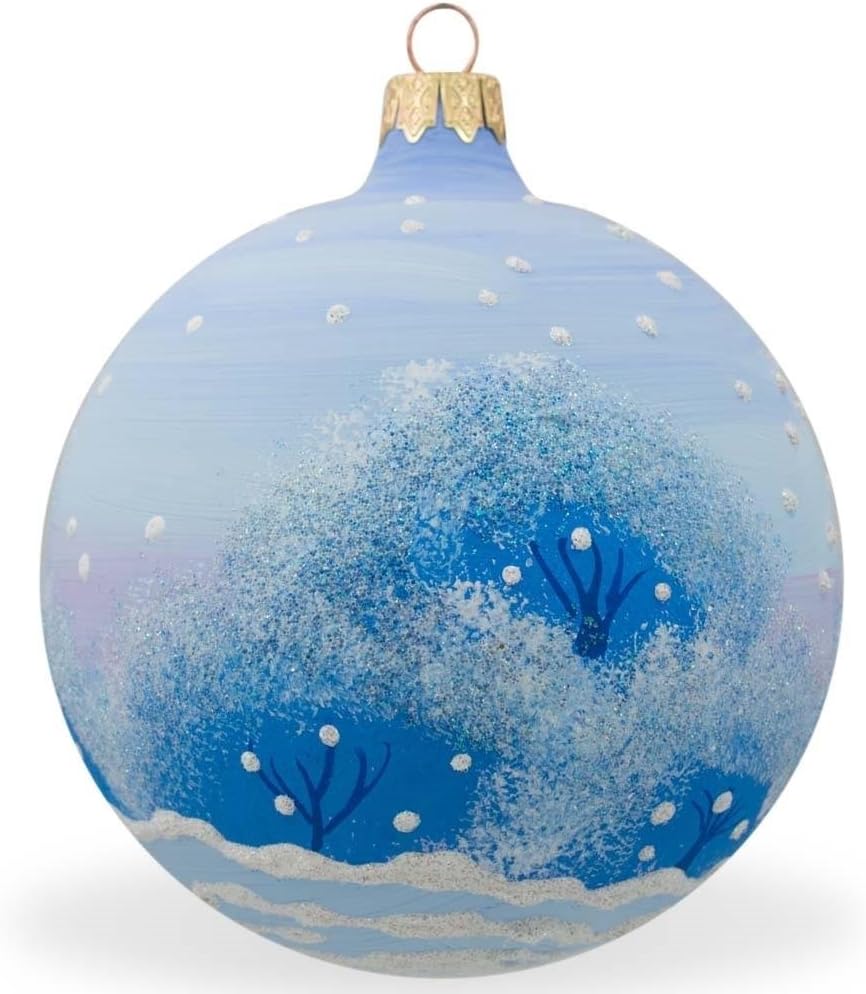 Dog Sleigh Christmas Ornament - 3.25 Inch Glass Ball Holiday Decor