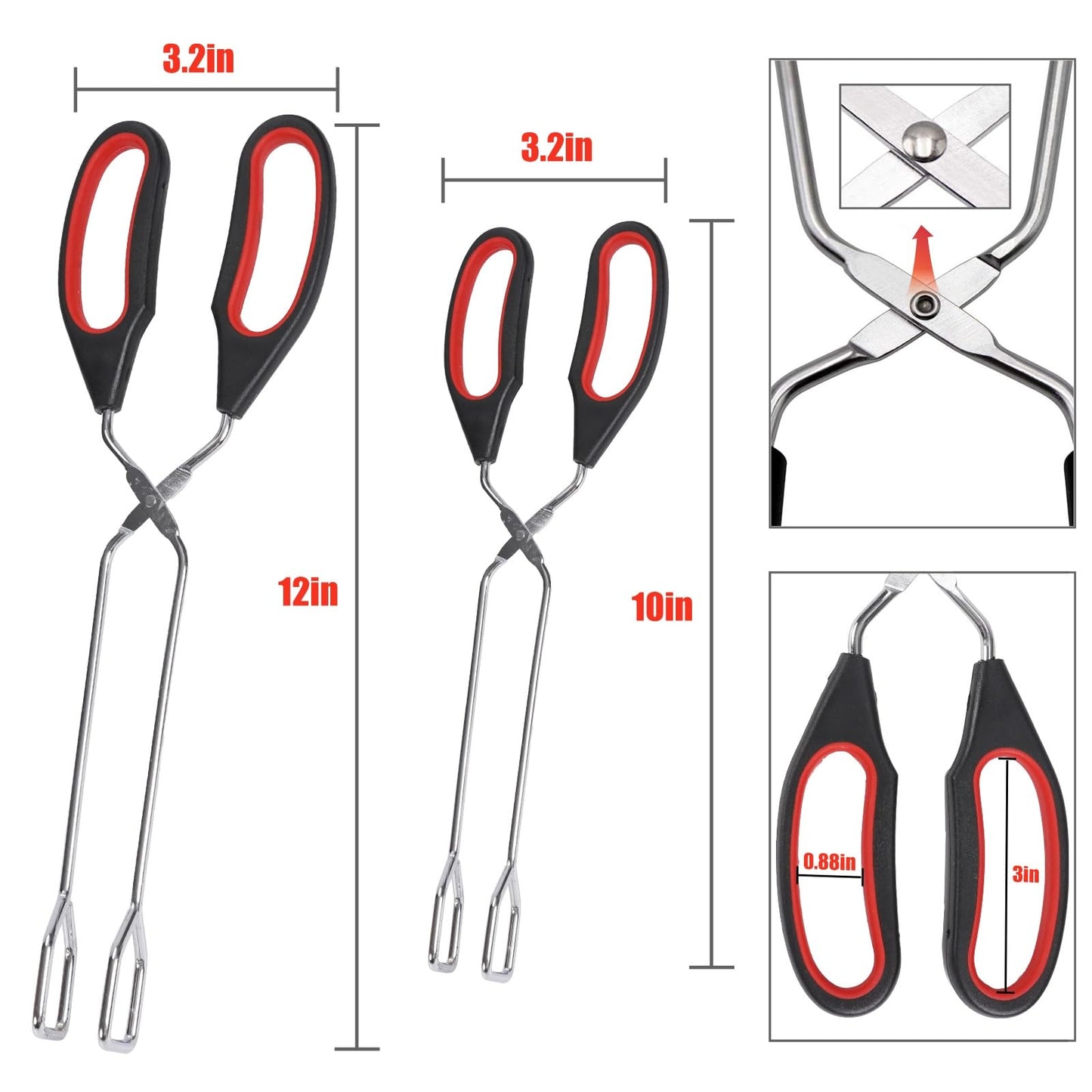 Topoem Tongs for Cooking, Set of 2 Heat Resistant Stainless Steel 10-Inch and 12-Inch Kitchen Scissor Tongs for BBQ, Food, Salad