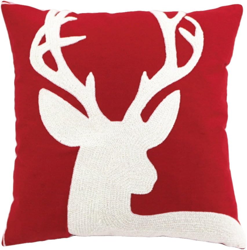 Christmas Pillow Cover 18x18 - Embroidered Sleigh & Snowflakes - Winter Decorative Cushion for Sofa & Bed