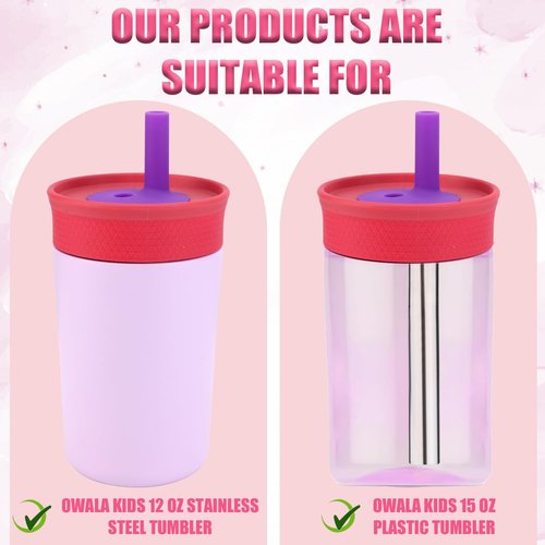 Gosknor 4pcs Metal Straw for Owala Kids 12 OZ Stainless Steel Tumbler, Reusable Stainless Steel Replacement Straws with 2pcs Cleaning Brushes Compatible with Owala 15 OZ Plastic Tumbler Water Bottle