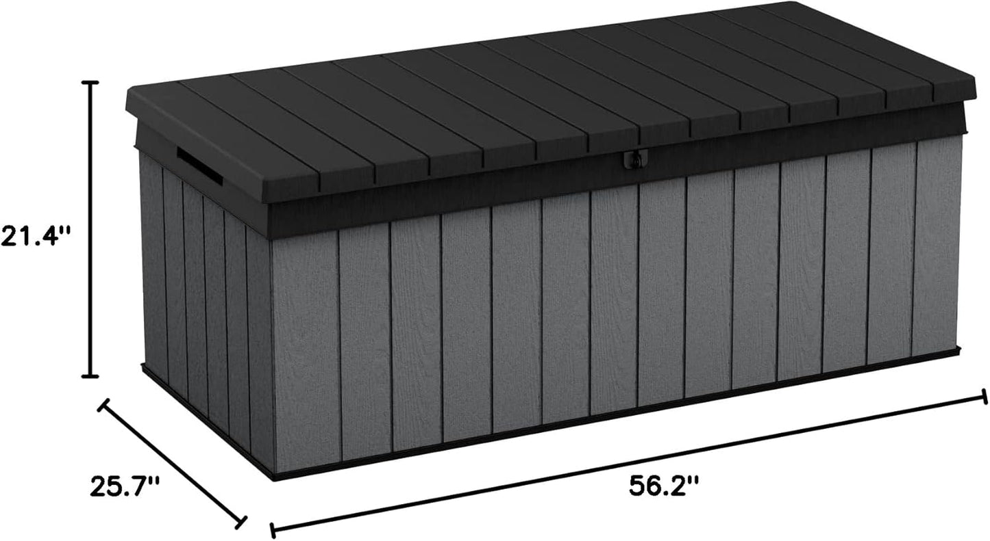 Keter Darwin 100 Gallon Resin Deck Box - Outdoor Storage for Furniture, Cushions & Tools | Grey & Black