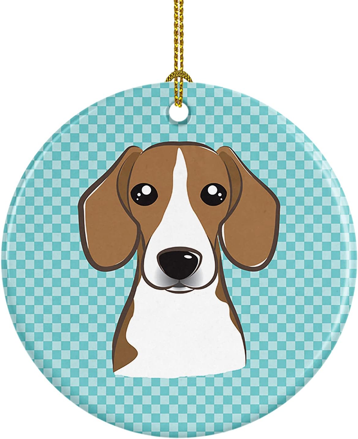 Blue Wire Haired Fox Terrier Ceramic Ornament - Checkerboard Christmas Tree Decoration, 3 in