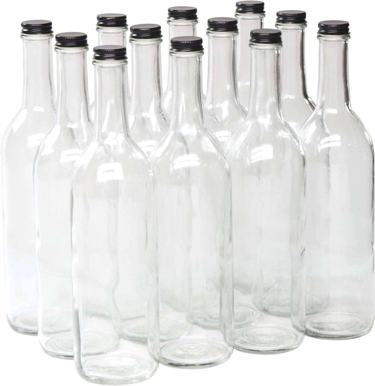 North Mountain Supply 750ml Clear Glass Bordeaux Wine Bottle Flat-Bottomed Screw-Top Finish with Black Metal Lids - Case of 12