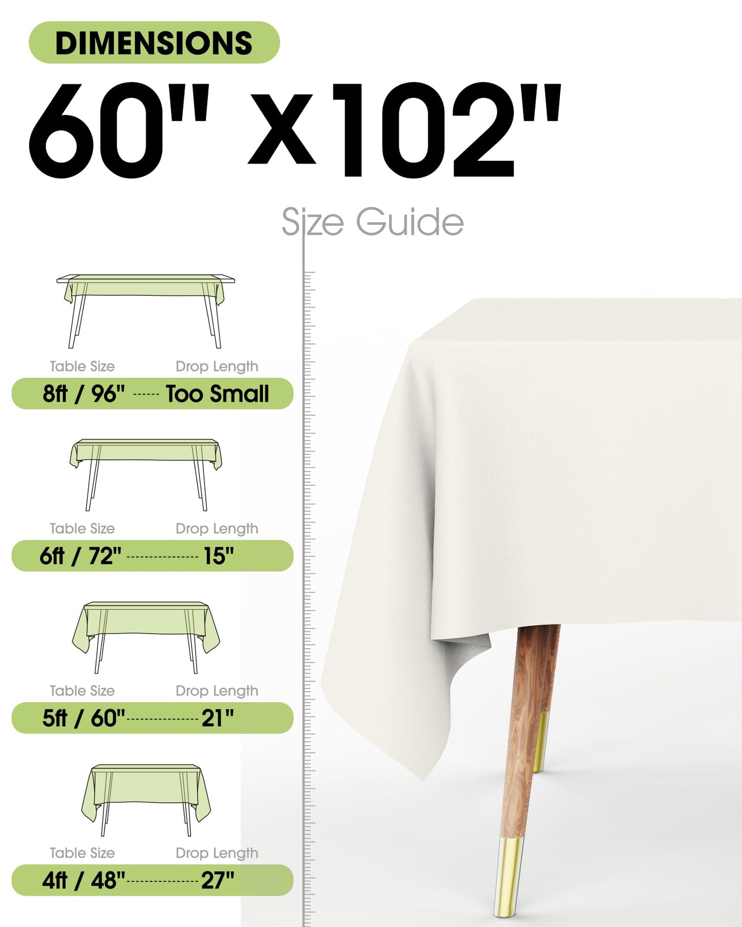 Pureegg Rectangle Table Cloth 60" x 102" – Durable Polyester Tablecloth Offers Reusable & Washable Protection, Ideal for Outdoor Party, Picnic, Wedding, Banquet and Birthday, 2 Pack, Ivory