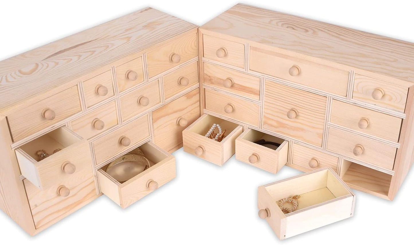 Vencer Set of 2 Wooden Countdown to Christmas Advent Calendar,Craft Storage Organizer with 24 Drawers,DIY Unfinished Wood,Apothecary Cabinet,Kids Craft Idea Organizer,14in x 11.8in x 4.3in,VYO-066