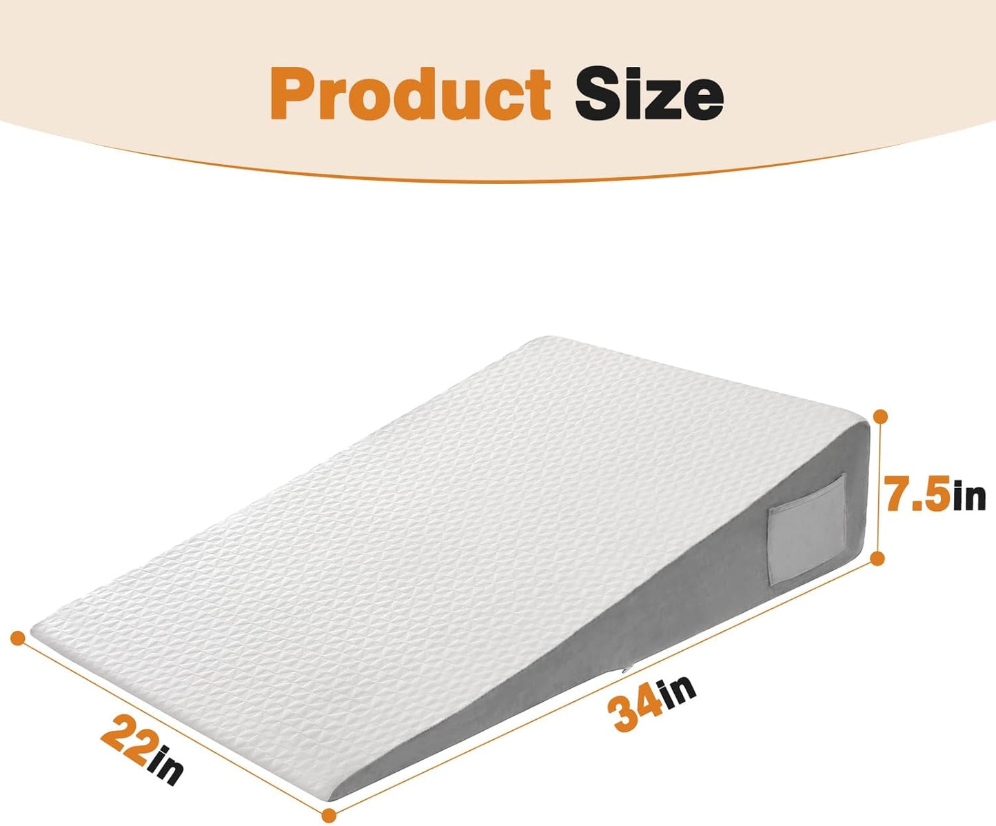 Vekkia Extra-Long Wedge Pillow - Back & Arm Support for Surgery Recovery | 34" Size, Washable Cover, White