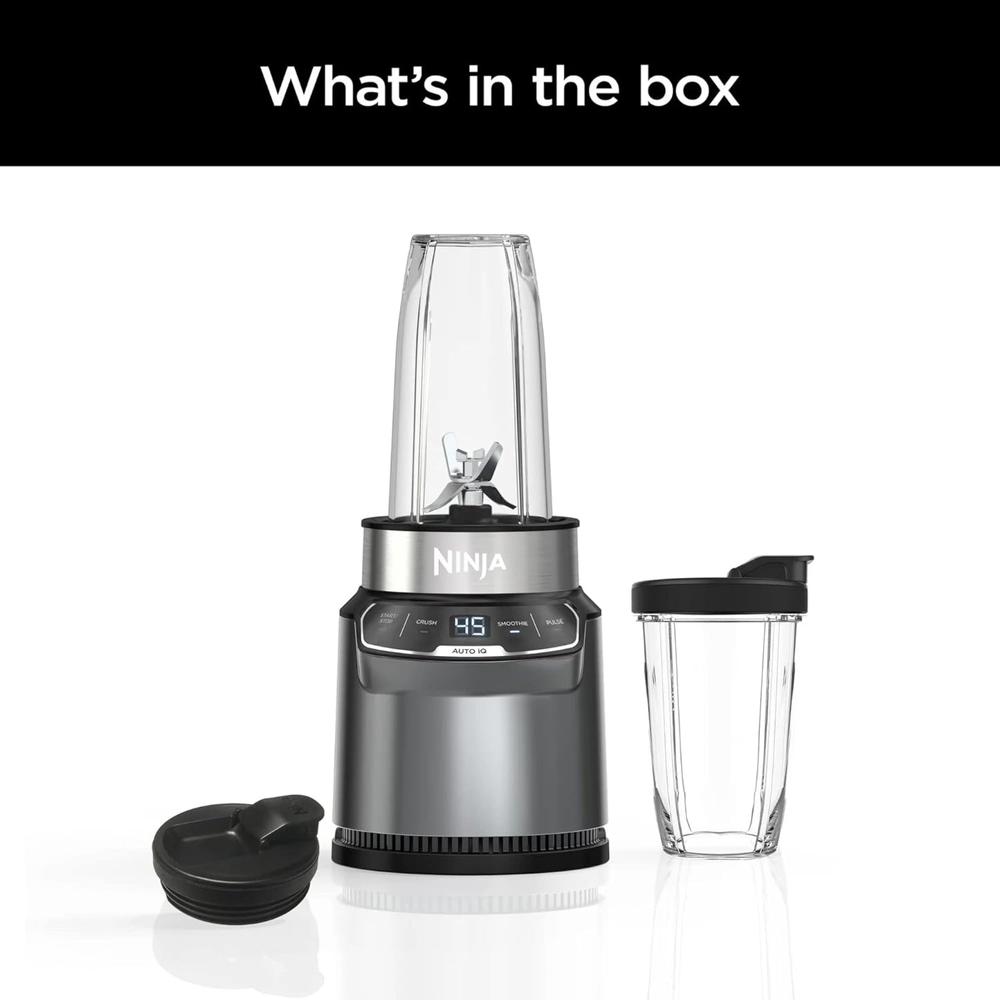 Ninja BN400 Nutri Pro Compact Personal Blender - 1000 Watts, Auto-iQ, 18oz & 24oz To-Go Cups - Stone Silver