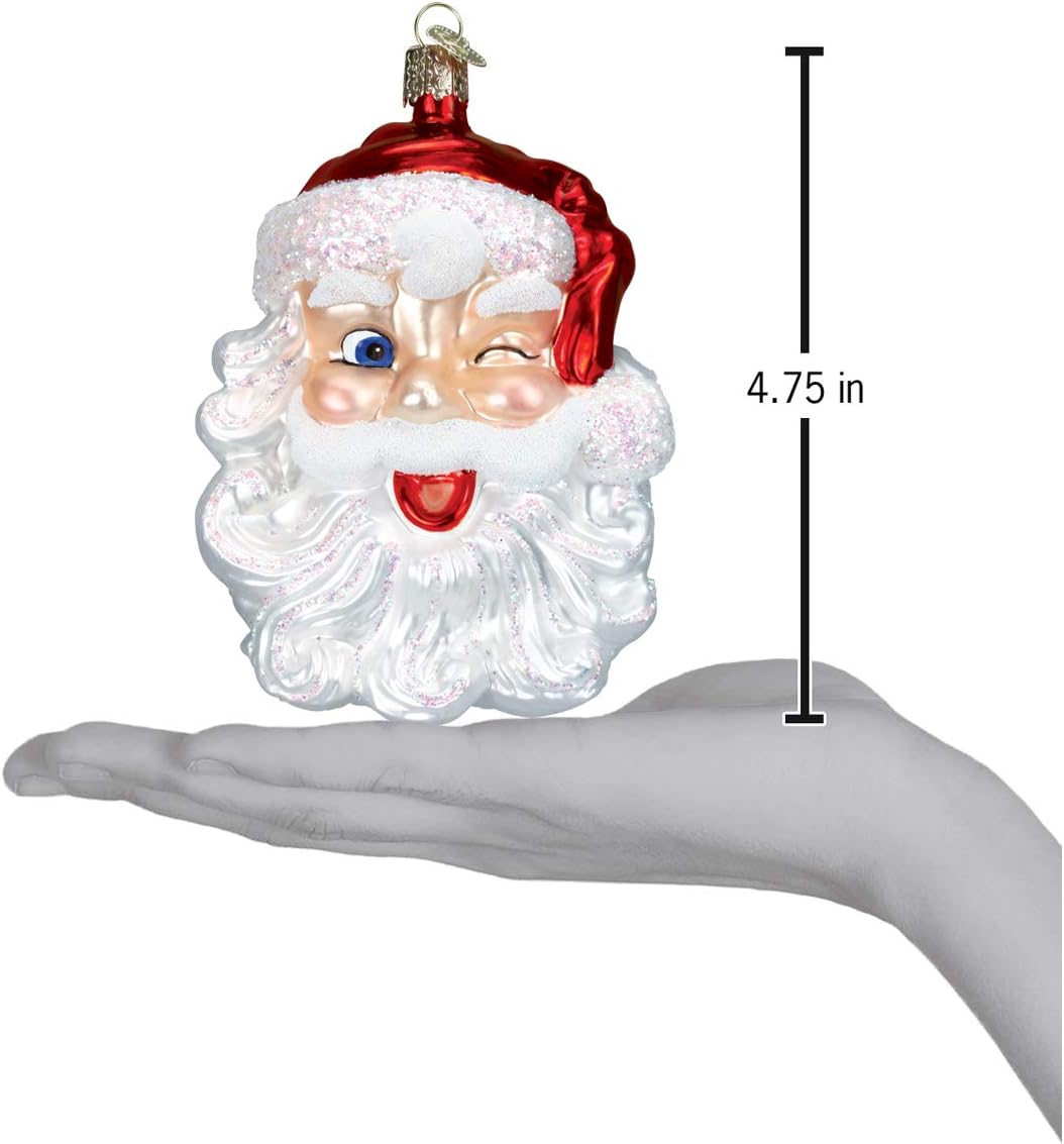Mid-Century Santa Head Glass Blown Ornament - 3.25” for Christmas Tree Decor