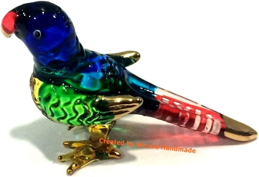 Miniature Blue Parrot Glass Figurine - Handmade Collectible for Dollhouses & Decor
