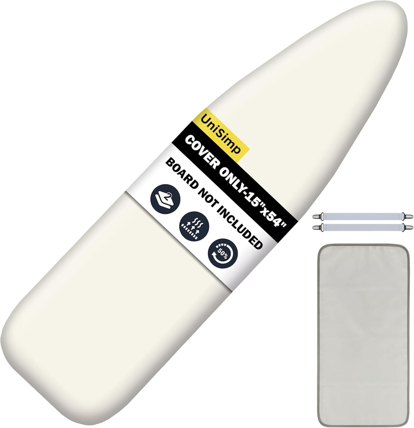 UniSimp Ironing Board Cover - Extra Thick Natural Cotton, Scorch & Stain Resistant | 15"x54", Beige