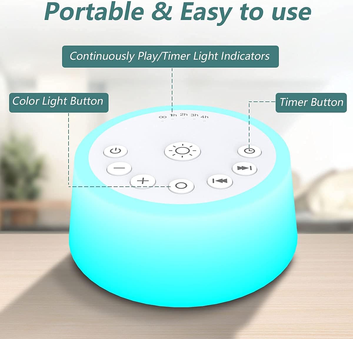 Skiennix Color Noise Sound Machine - 10 Colors, 25 Soothing Sounds, Adjustable Brightness & Volume Levels for All Ages