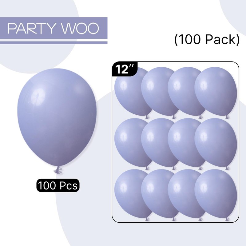 PartyWoo Dusty Blue Balloons 100pcs 12 Inch Boho Dusty Purple Muted Lavender Latex Balloons for Boy Baby Shower Anniversary Bachelorette Graduation Engagement Birthday Party Decorations Blue-F16