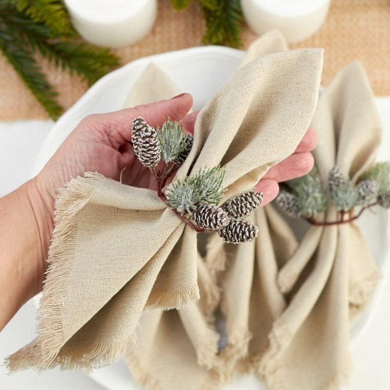 Skiennix Artificial Pine & Pinecone Candle Rings - Pack of 6 Faux Snowy Pine Decor