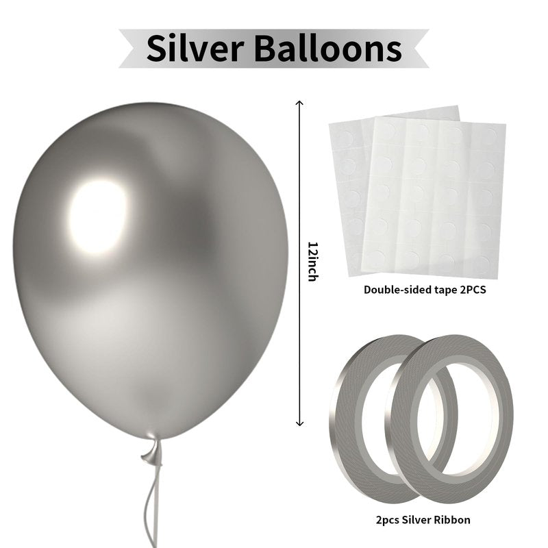 LYNSP Silver Balloons 100 Pack 12 Inch Shiny Metallic Silver Extra Thick Latex Party Balloon Garland for Graduation New Year Wedding Birthday Party Decorations
