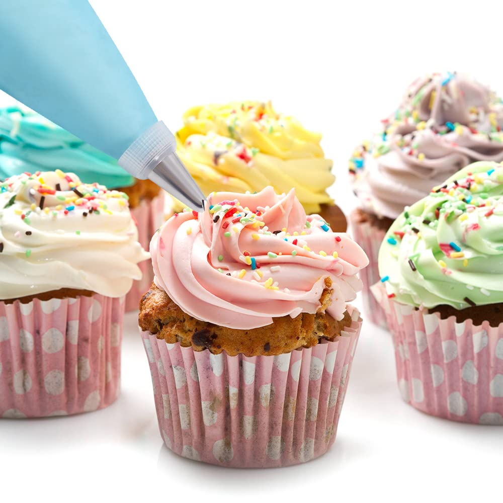 200Pcs Piping Bags and Tips Set, 12 Inch Pastry Bags, Cakes Decorating Kit Supplies, Icing Bags Disposable with 1 Reusable Piping Bags, 12 Frosting Tips, 2 Couplers, 2 Bag Ties