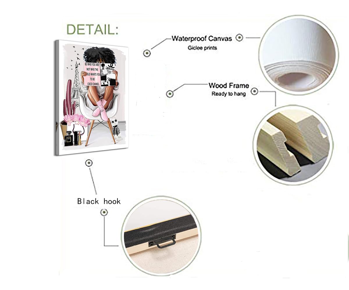Girls Room Wall Art Girl Reading Fashion Picture Print on Canvas Bathroom Wall Decor Modern Female Room Artwork Wall Decorations for Teen Girls Woman Bedroom Ready to Hang(BE WHO YOU ARE)