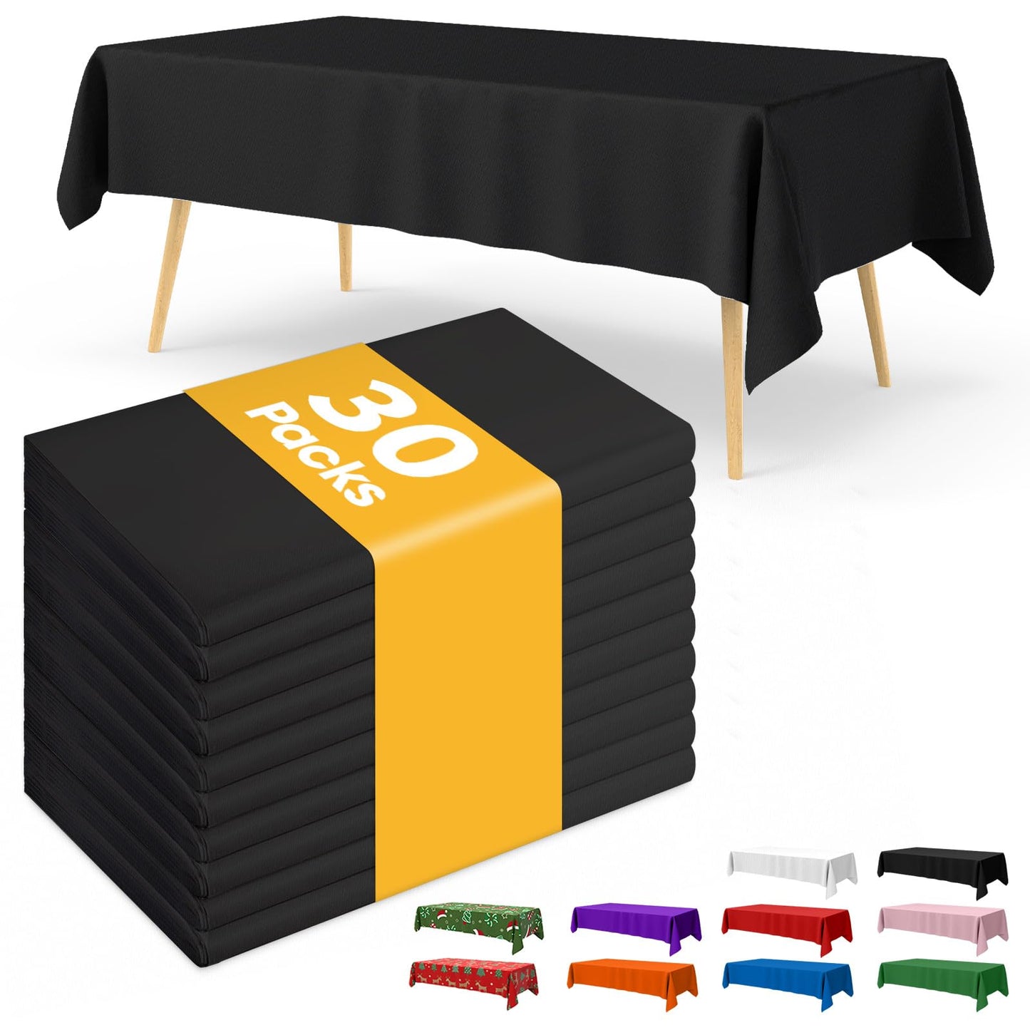 Niuara Black Plastic Table Cloth - 30 Pack 54" × 108" Rectangle Disposable Tablecloths for 6FT Tables, Waterproof Table Cover for Party, Holiday & Gathering Use