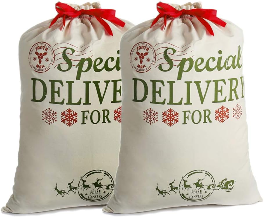 Extra Large Burlap Santa Sacks for Christmas Gifts - 19.7" x 26.8" Drawstring Holiday Bags for Kids & Decorations