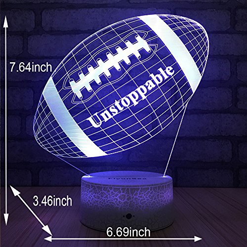 FlyonSea Football lamp, Rugby Ball Bedside Lamp 7 Colors Change + Remote Control with Timer Kids Night Light Optical Illusion Lamps for Kids Lamp As a Gift Ideas for Boys