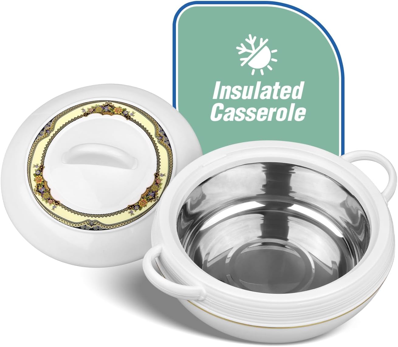 Ambiente Food Warmer Hot Pot Set Of Insulated Casseroles 1.2 1.6 And 2.5 Litre (White)