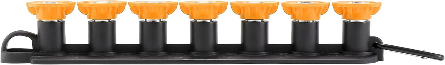 Tool Daily 15 Degree Yellow Pressure Washer Nozzle Tips - 7 Pack with Nozzle Holder | 1/4 Inch Quick Connect, 4000 PSI