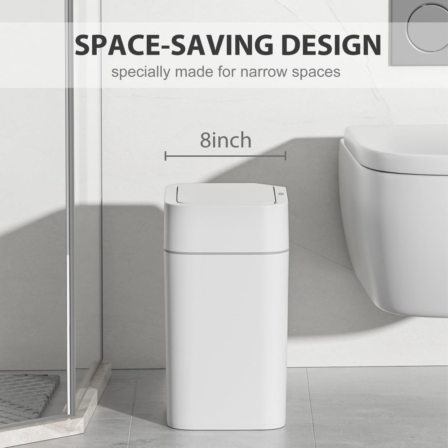 ELPHECO Bathroom Trash Can with Lid 2 Pack Motion Sensor Slim Garbage Can Waterproof Smart Small Trash Bin for Bathroom, Kitchen, Office, Bedroom, Living Room, Toilet (White, 3.5 + 4.5 Gallon)