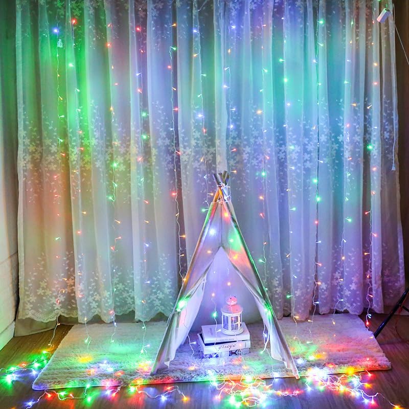 300 LED Twinkle Star Curtain String Lights - Warm White for Wedding, Home & Garden Decor