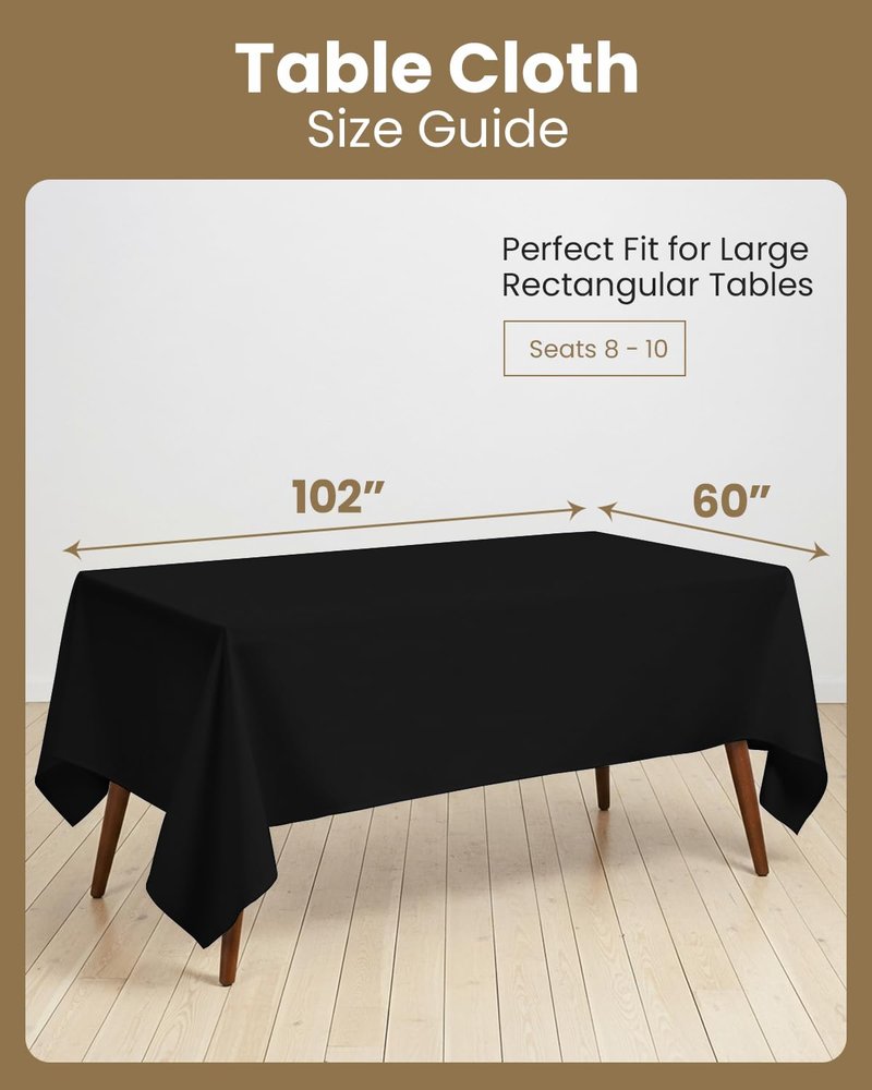 Utopia Kitchen Rectangle Table Cloth 2 Pack(60x102 Inches, Black), Tablecloth Machine Washable, Polyester Table Cover for Dining, Buffet Parties, Picnics, Events, Weddings and Restaurants