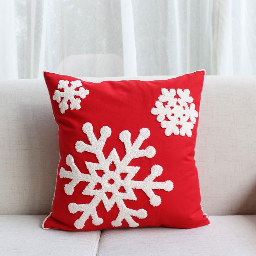 Christmas Snowflake Embroidered Throw Pillow Covers - 18x18 Cotton Linen, Set of 2